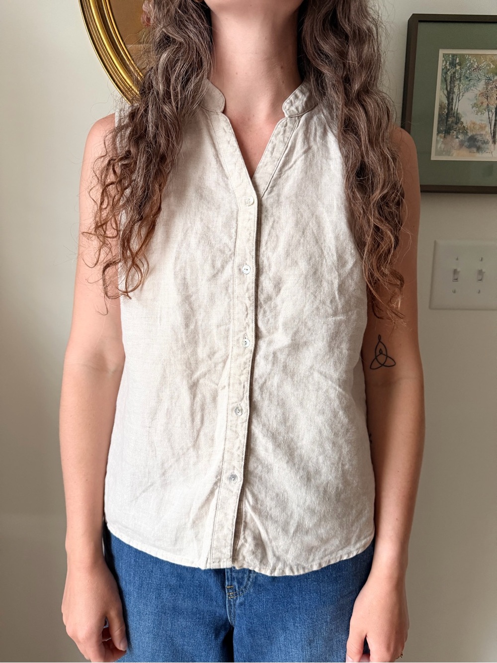 Vintage Sleeveless Linen Button Front Top